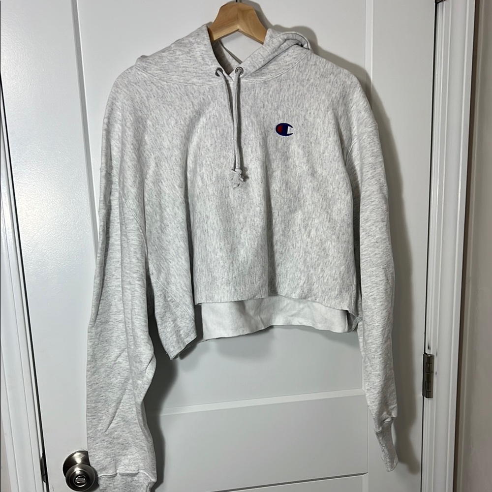 Champion Women's Gray Crop Hoodie Sweatshirt